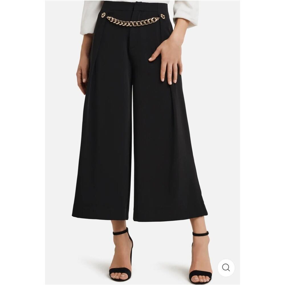 H HALSTON Cropped Chain Front Pant Size XXL Black